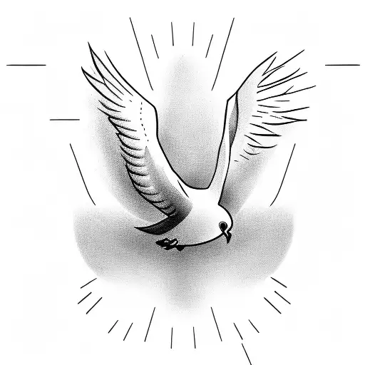 following a dove in a jail cell corridor to lighted door opening with an outline of Jesus and his grown of thorns tattoo design idea