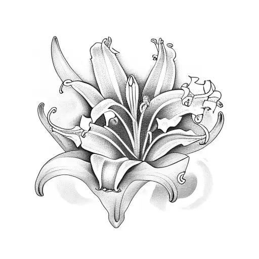 6 lilies & a hummingbird tattoo design idea