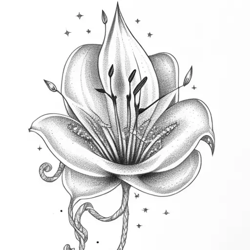 6 starlette lilies & a hummingbird tattoo design idea