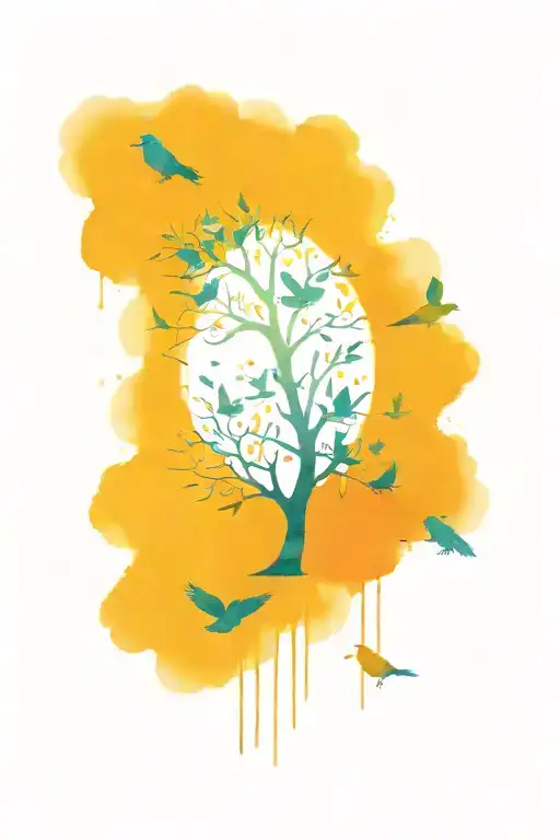 tree of life turning into a flock of birds tattoo design idea