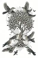 tree of life turning into a flock of birds tattoo design idea