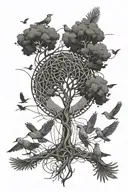 tree of life turning into a flock of birds tattoo design idea