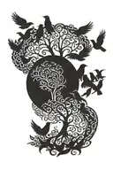 tree of life turning into a flock of birds tattoo design idea