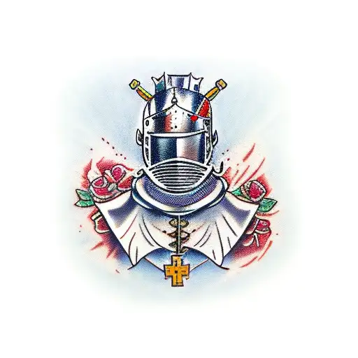 medical knight with flowers tattoo design idea