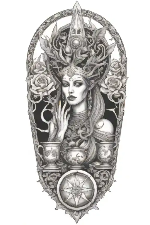 high priestess, bj tora scroll,shape shifter,empress artimis huntress pentacles cups alien ancient,seline Jacinta-rose tattoo design idea