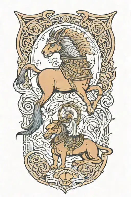 chariot eygptian warrior horses sphinx cat tattoo design idea