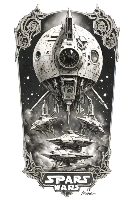 space ship  star wars ancient mordern advanced  tattoo design idea