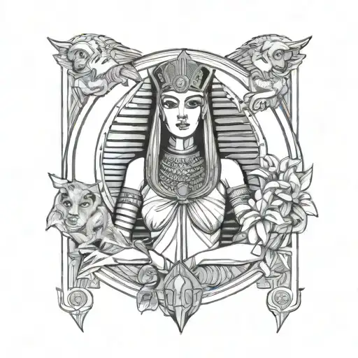 high priestess alien Egyptian greek Artemis jacinta empress simmilar back ground to original high priestess tarot sphinx tattoo design idea