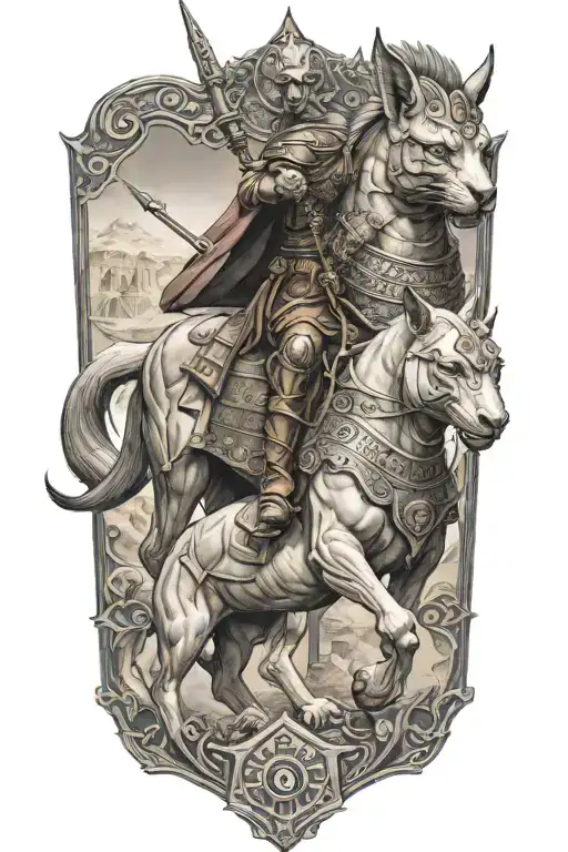 warrior riding in chariot with weapon eygptian warrior horses sphinx cat tattoo design idea