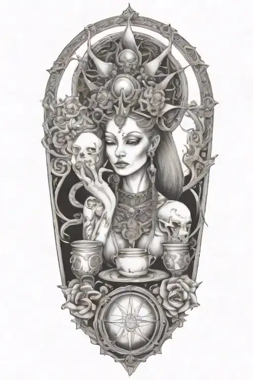 high priestess, bj tora scroll,shape shifter,empress queen swords wands pentacles cups alien ancient,seline Jacinta-rose tattoo design idea