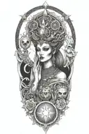 high priestess, bj tora scroll,shape shifter,empress queen swords wands pentacles cups alien ancient,seline Jacinta-rose tattoo design idea