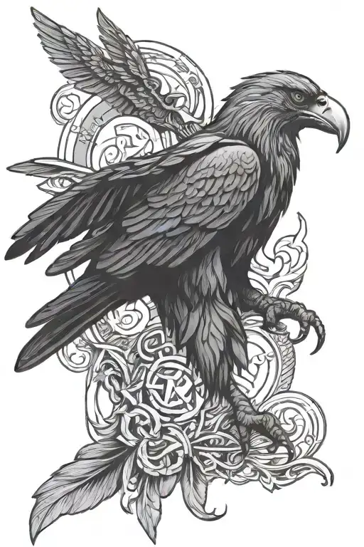 odin god of war with ravens Huginn and Muninn tattoo design idea