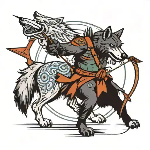 wolf archer shooting an arrow tattoo design idea