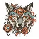 wolf and eye looking tattoo design idea