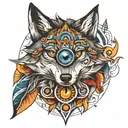 wolf and eye looking tattoo design idea