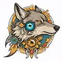 wolf and eye looking tattoo design idea
