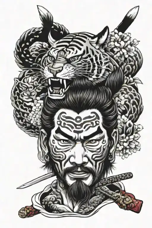 Samurai with tiger face tattoo design idea