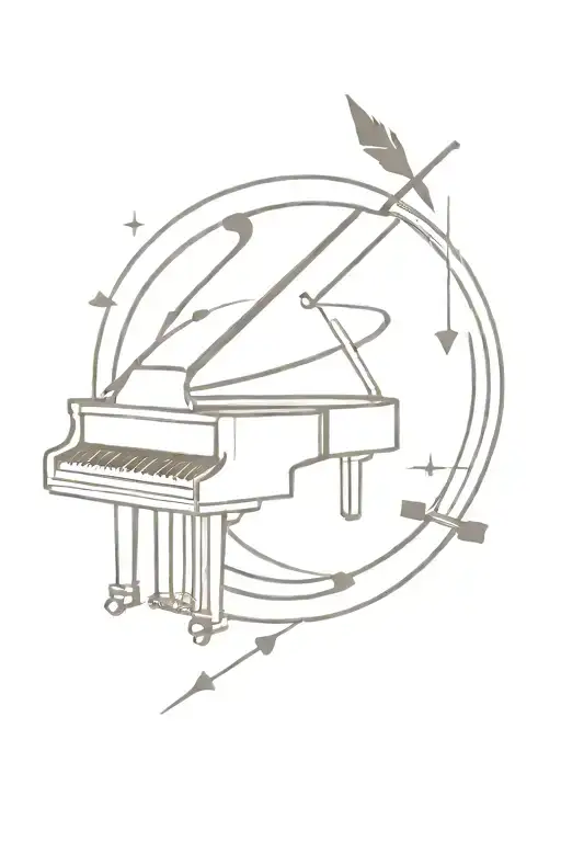 Abstract sagittarius arrow sign with piano keys tattoo design idea