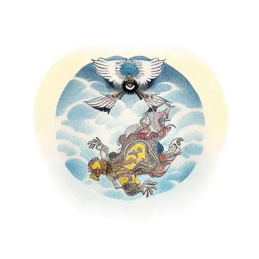 icarus falling with a frase that says mememto mori tattoo design idea