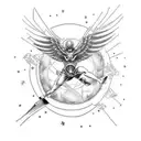 icarus falling with a frase that says mememto mori tattoo design idea