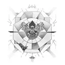 icarus falling with a frase that says mememto mori tattoo design idea