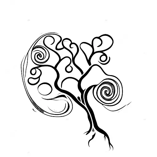 An olive tree with powerful roots and waves behind it tattoo design idea