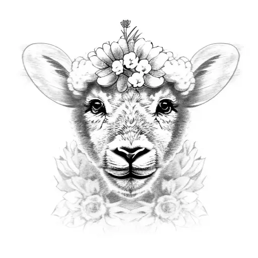 baby lamb and a lion with flowers  tattoo design idea