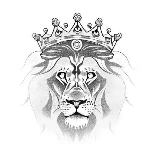 A powerful lion wearing a crown, symbolizing leadership and dominance tattoo design idea