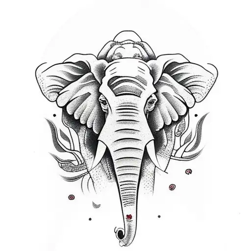 half elephant face, cherry blossom  tattoo design idea