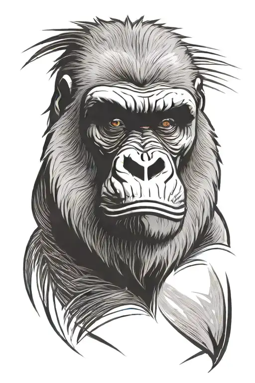 face of raging gorilla from front. mouth fully open. gazing straight. thin lines. tribal style. tattoo design idea