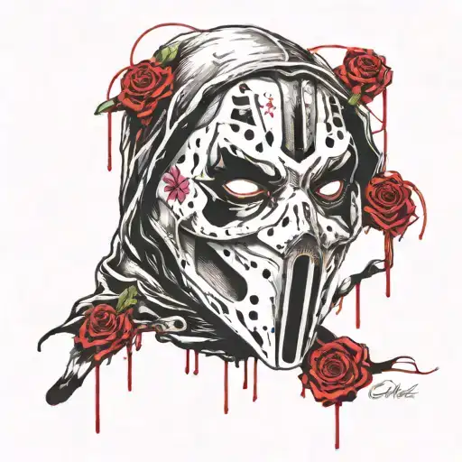 ghostface from scream mask with roses tattoo design idea