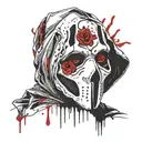 ghostface from scream mask with roses tattoo design idea