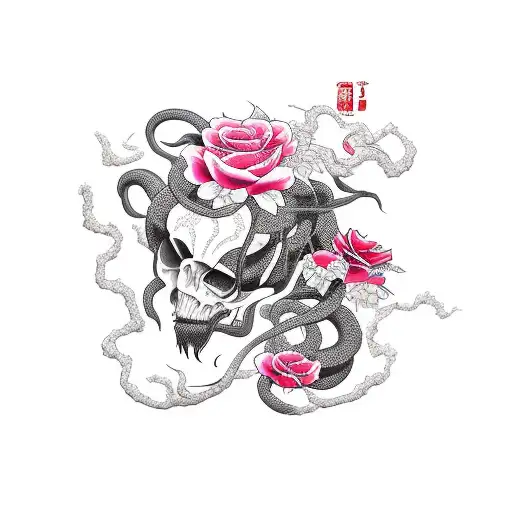 black mambas and red roses tattoo design idea