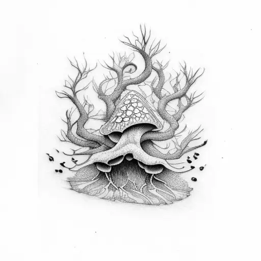fungus with root system  tattoo design idea
