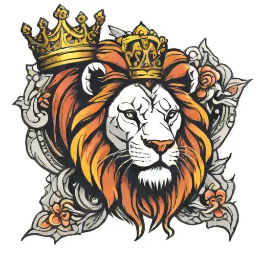 lion and crown tattoo design idea