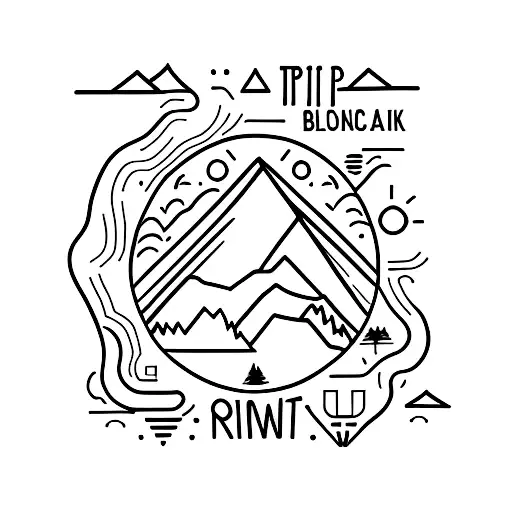 A minimalist tattoo of a group of friends hiking in a mountain landscape tattoo design idea