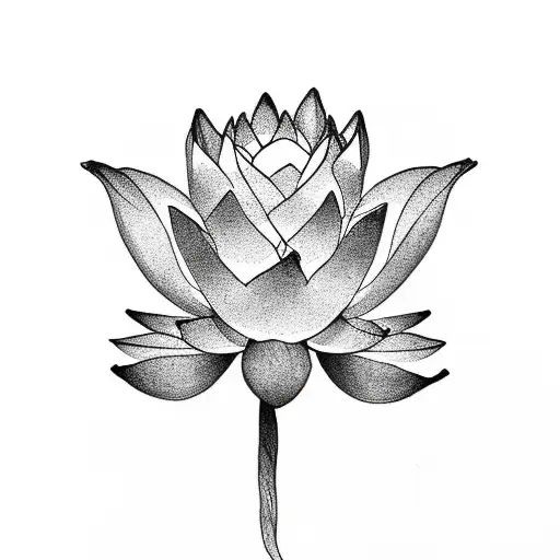 realistic lotus flower tattoo idea, line...