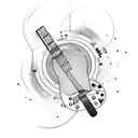 A paintbrush and a guitar crossing each other tattoo design idea