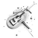 A paintbrush and a guitar crossing each other tattoo design idea