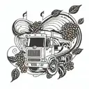 A tattoo design featuring musical notes intertwined with coffee beans and a winding road symbolizing the life of a truck driver tattoo design idea