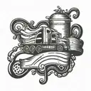 A tattoo design featuring musical notes intertwined with coffee beans and a winding road symbolizing the life of a truck driver tattoo design idea