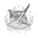 knife with sushi tattoo design idea