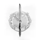 A chef's knife with anime-inspired engravings tattoo design idea