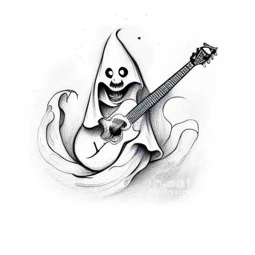 cartoon ghost playing guitar tattoo design idea