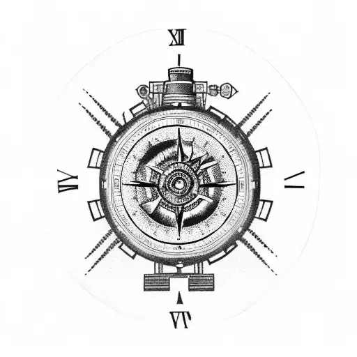 full upper and lower right arm sleeve tattoo with gears, compass quil and ink bottle, sextant, clock, spy glass, magnify tattoo design idea