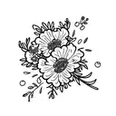 bouquet of carnation, hawthorn, and violet flowers tattoo design idea