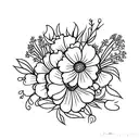 bouquet of carnation, hawthorn, and violet flowers tattoo design idea