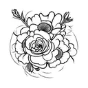 bouquet of carnation, hawthorn, and violet flowers tattoo design idea