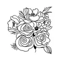bouquet of carnation, hawthorn, and violet flowers tattoo design idea