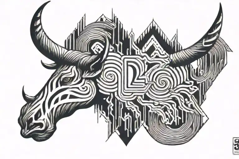 long horns with sine wave on top and audio fader on top of the sine wave  tattoo design idea